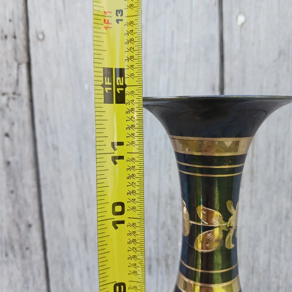 Etched Brass Vace‎ Vintage Hand Made Floral Engraved Boho Gold Made In India
